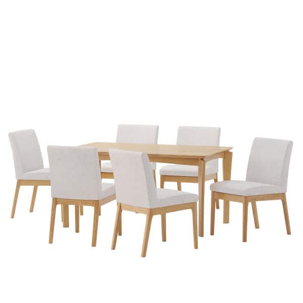 Noble House Carnelian Natural Oak and Light Beige Dining Set 7-Piece