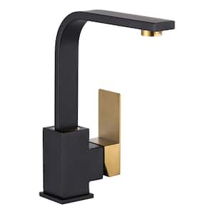 Modern Single Handle Bar Faucet with Water Supply Line in Black and Gold