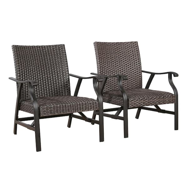 ULAX FURNITURE 2-Piece Steel Wicker Outdoor Patio Conversation Chair Set