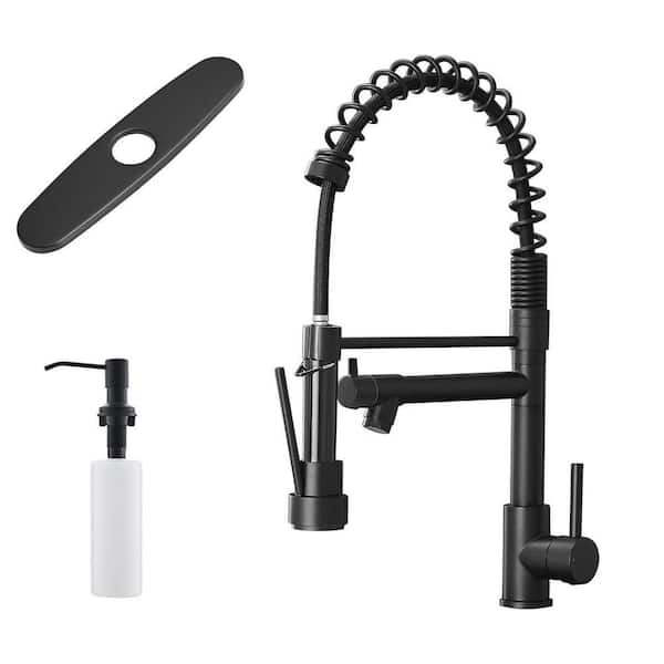 19.49 in. H 2 Modes 304 Stainless Steel Pull Down Sprayer Kitchen Faucet in Black with 360° Spout Swivel