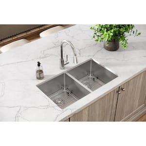 Crosstown 32 in. Undermount Double Bowl 18-Gauge Stainless Steel Kitchen Sink Kit w/ Accessories