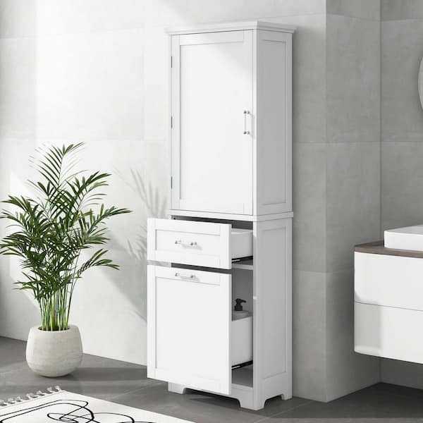 White 68.4 in. H Accent Cabinet, Bathroom Storage Cabinet with 2 Different Size Drawers and Adjustable Shelf