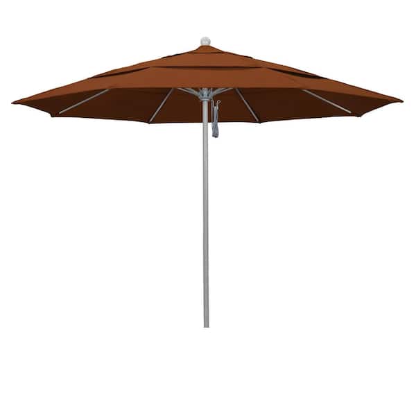California Umbrella 11 ft. Gray Woodgrain Aluminum Commercial Market Patio Umbrella Fiberglass Ribs and Pulley Lift in Brick Pacifica