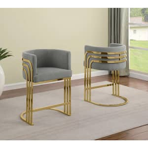 Auron 24 in. Dark Grey Low Back Gold Metal Frame Counter Stool with Teddy Fabric Set of 2