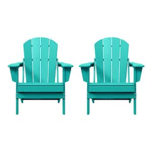 Laguna 2-Pack Fade Resistant Outdoor Patio HDPE Poly Plastic Classic Folding Adirondack Chairs in Turquoise