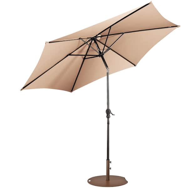 Costway 9 ft. Patio Umbrella Outdoor in Beige with 50 lbs. Round Umbrella Stand with Wheels