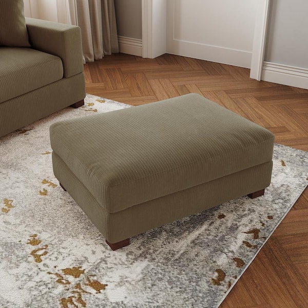 41.5 in. Camel Corduroy Fabric Rectangle Ottoman with Wood Legs