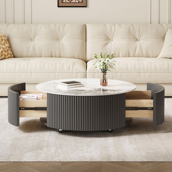 Harper & Bright Designs 29.5 in. Gray Round Movable Marble Pattern