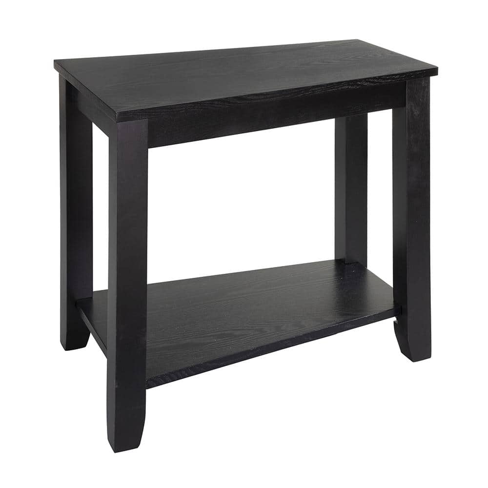 Black Triangular Wood Chairside Table with Shelf