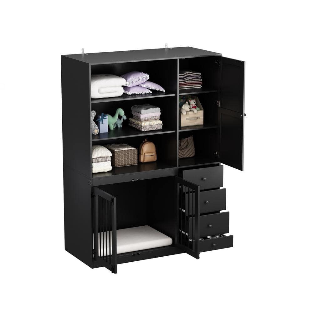 FUFU&GAGA Black Wooden Accent Storage Cabinet with 2-Drawer, Dog Crates  Cage Furniture for Large Dog AMKF150160-034 - The Home Depot
