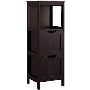 11.8 in. W x 11.8 in. D x 35 in. H Brown Bathroom Linen Cabinet with Two Drawers and Shelves