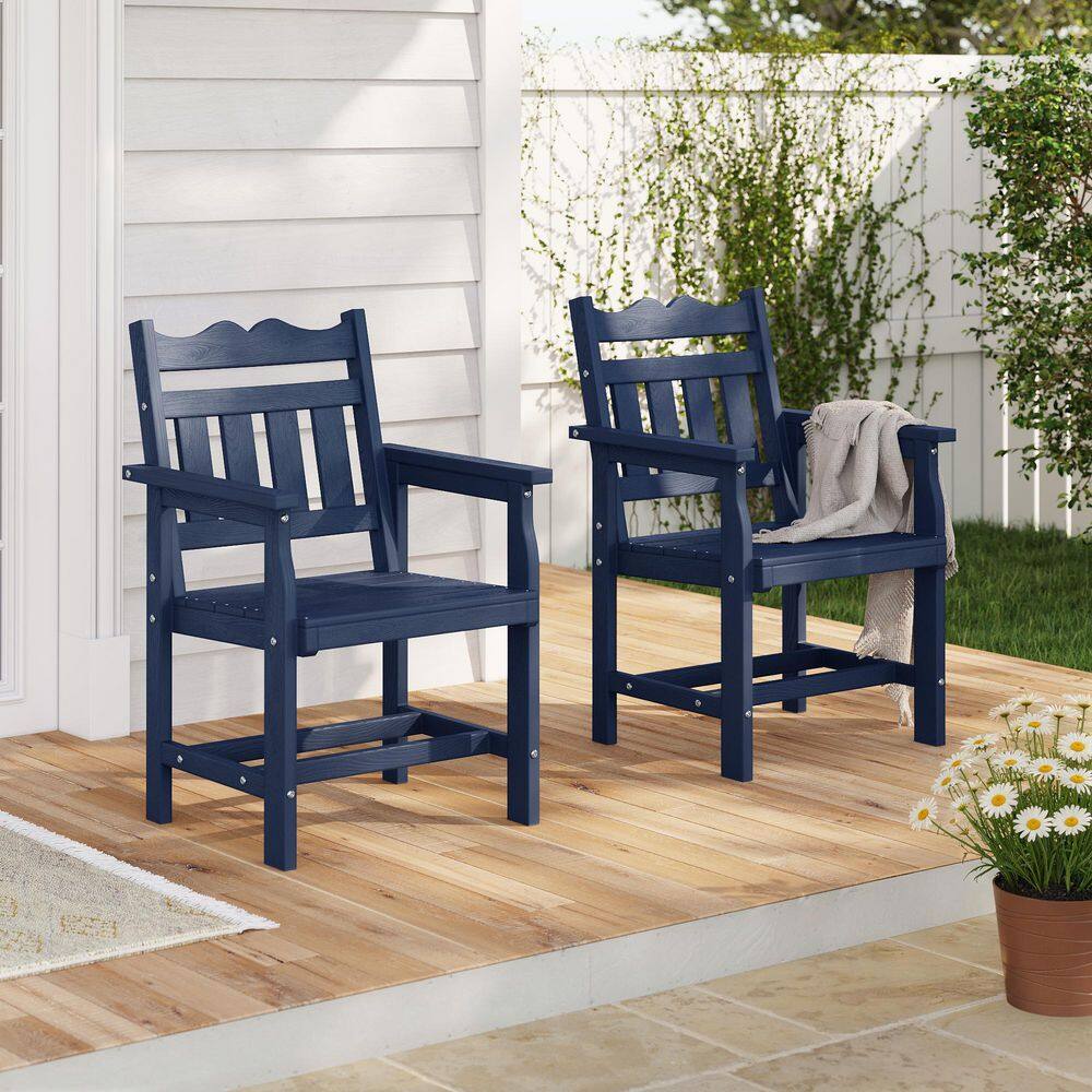 2-Piece Patio Dining Chairs HDPE Plastic Chairs, Weather-Resistant, Lightweight and Stackable, Navy Blue price history on PriceWatchPro