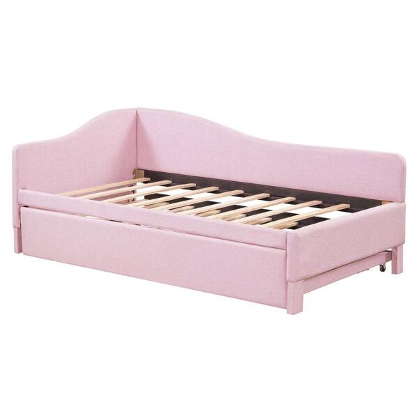 Seafuloy Pink Twin Daybed with L-Shaped Upholstered and Pop Up