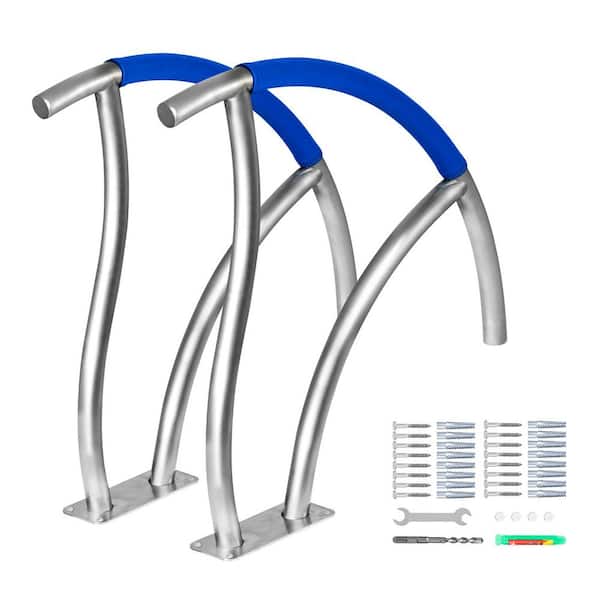SKYSHALO Pool Handrail 2-Pack 30in. x 30 in. Swimming Pool Stair Rail Stainless Steel Stair Pool Hand Rail Above Ground Pool