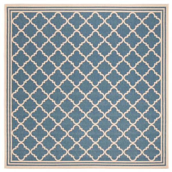 SAFAVIEH Beach House Blue/Cream 7 ft. x 7 ft. Square Trellis Indoor/Outdoor Patio  Area Rug