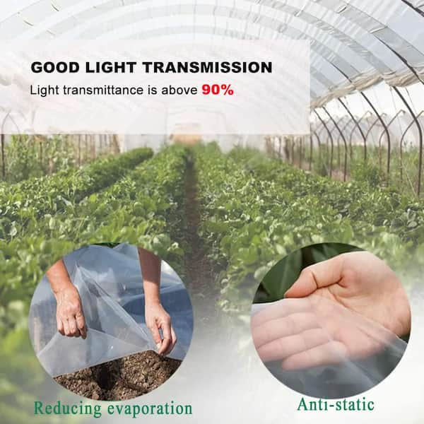 Agfabric 6.5 ft. x 20 ft. 2.4 Mil Plastic Covering Clear Polyethylene Greenhouse Film UV Resistant Film, White