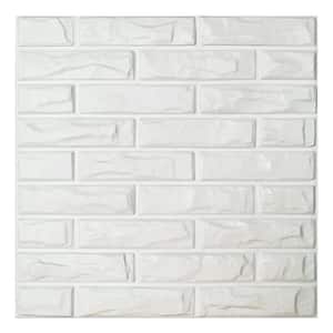 19.7 in. x 19.7 in. White PVC 3D Wall Panels Brick Wall Design (12-Pieces)