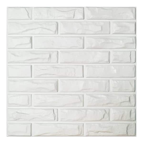 Art3dwallpanels 19.7 in. x 19.7 in. White PVC 3D Wall Panels Brick Wall Design (12-Pieces)