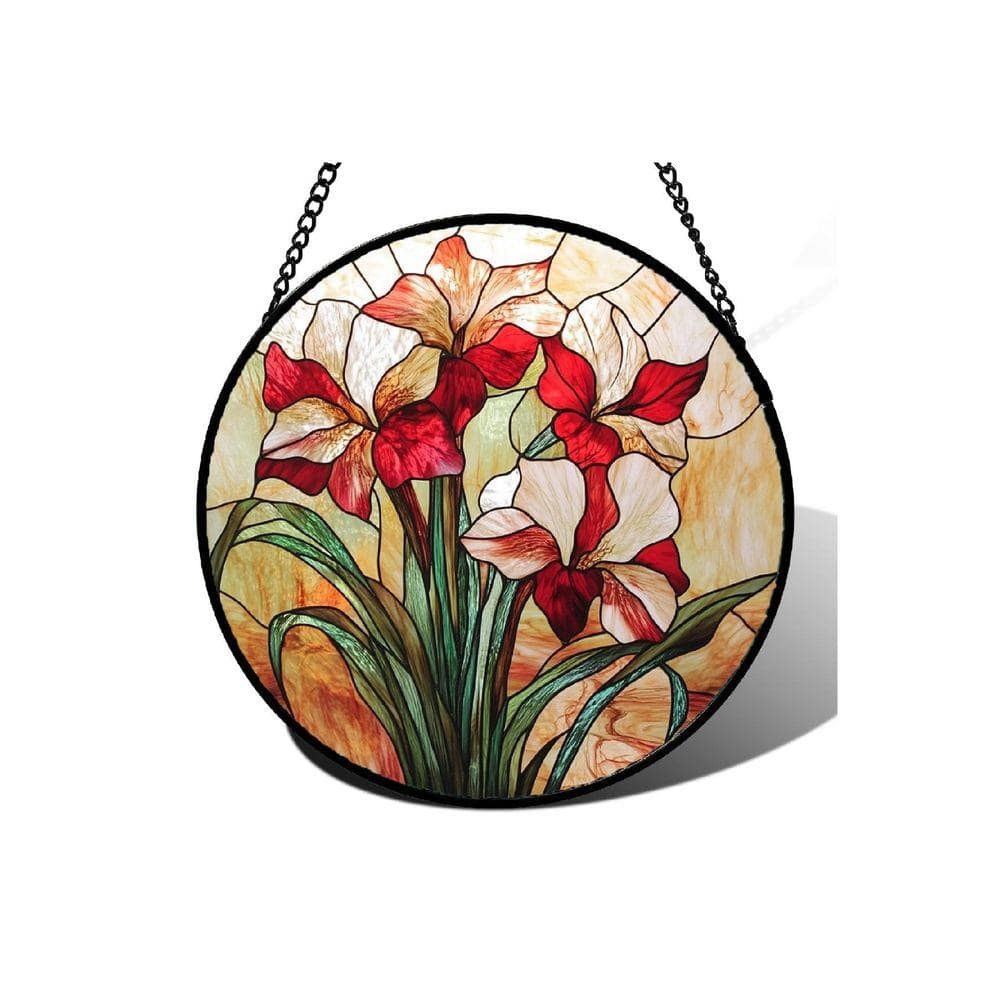 レディバード・ジョンソンワイルド・フラワーセンター ヴィンテージ ステンドグラス Red Gladiolus Flower Stained Glass Art Glass Window HDFHCV7Q3B