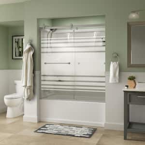 Contemporary 60 in. x 58-3/4 in. Frameless Sliding Bathtub Door in Nickel with 1/4 in. Tempered Transition Glass
