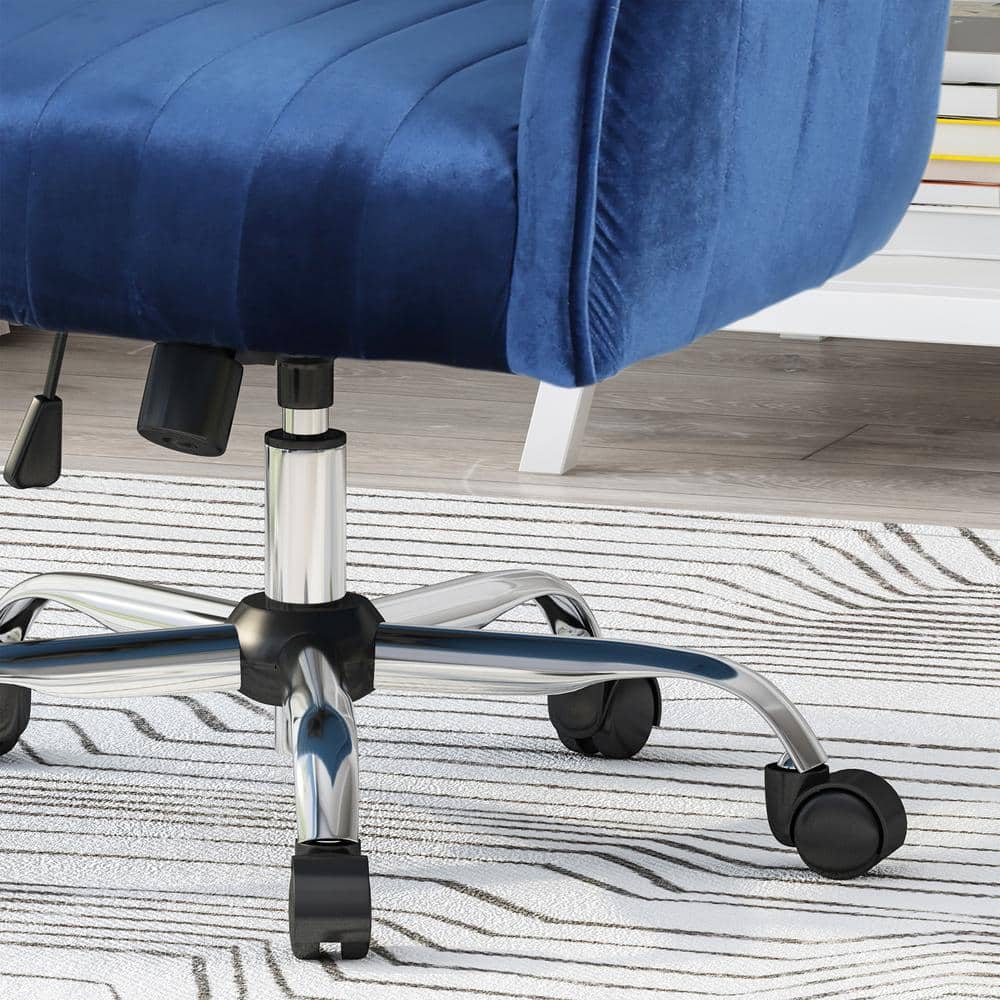 Navy Blue Velvet Swivel Office Chair with Chrome Base