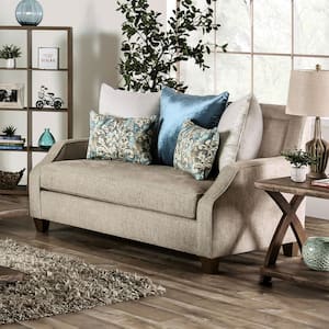 Metalora 64 in. Beige and Teal Chenille 2-Seat Loveseat with Pillows