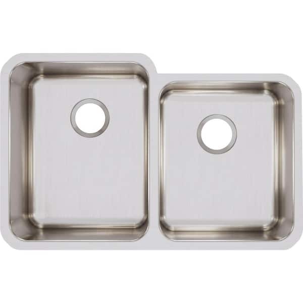 Elkay Lustertone Undermount Stainless Steel 31 in. Square Offset Double Bowl Kitchen Sink - Right Configuration