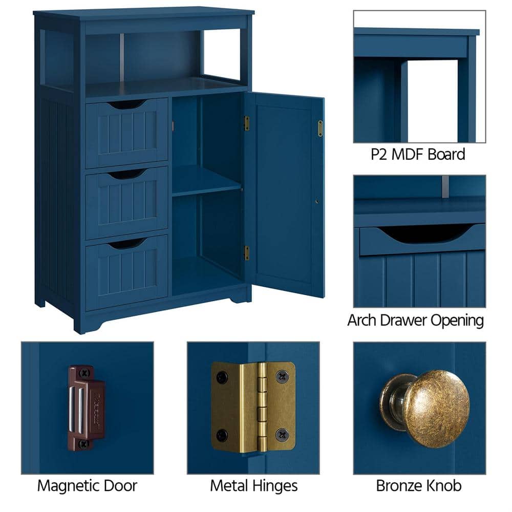 Navy Blue MDF Living Room Cabinet with Adjustable Shelving