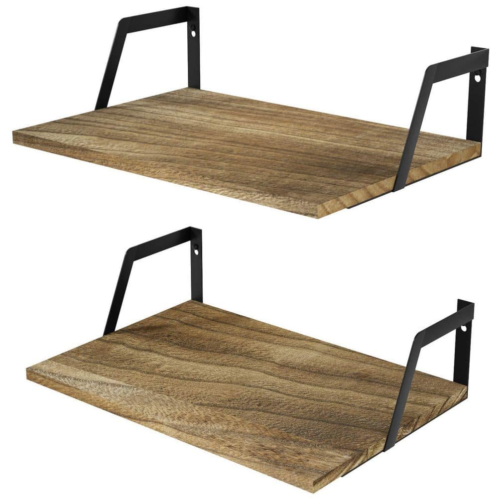 16.5 in. W x 4.7 in. H x 11.8 in. D Solid Wood and Metal Rustic Floating Shelves Set of 2 in Carbonized Black price history on PriceWatchPro