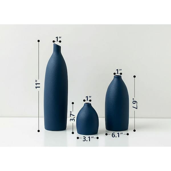 Matte Navy Blue Ceramic Bottle Vase - 3.1"L×3.1"W×11"H : Coastal Home Decor for Table/Fireplace Mantle ENHD30051