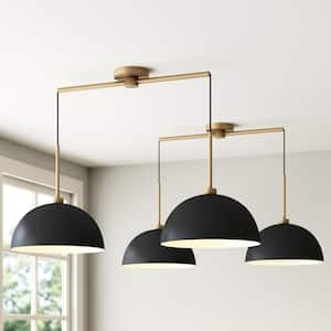 Percy Modern 2-Light Pendant Island Light Fixture with Metal Shade and Adjustable Cord, Black/Vintage Brass, (Set of 2)