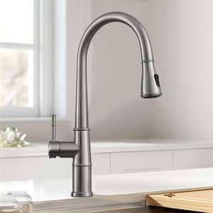 Single Handle Pull Down Sprayer Kitchen Faucet and 360-Degree Swivel Handle in Brushed Nickel
