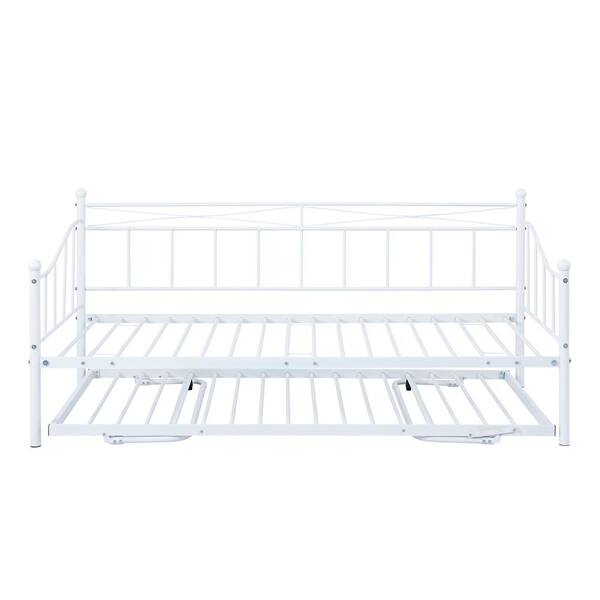 ATHMILE White Twin Size Metal Daybed with Twin Size Portable Folding Trundle