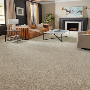 Household Hues II Linen Beige 41 oz. Polyester Textured Installed Carpet