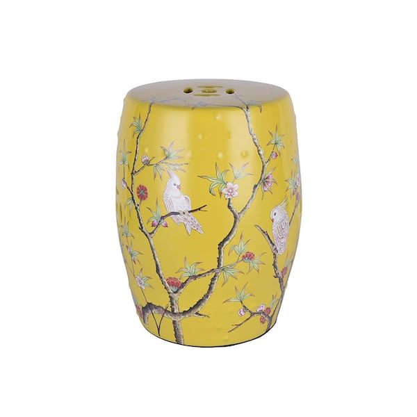 Unbranded Macy 17.7 in. Yellow Backless Ceramic Short (16-23 in.) Bar Stool