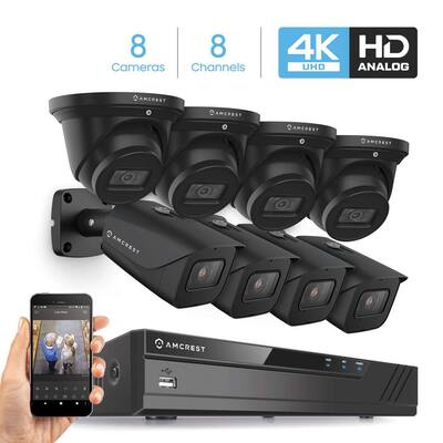 4K (8 MP) 8-Channel DVR Security Camera System with 8x 4K 8 MP Indoor Outdoor Weatherproof Bullet and Dome Wired Cameras