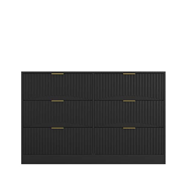 Black 6 Drawer 47.2 in. Wide Chest of Drawers with Wavy Pattern Panels, Modern Large Storage for Bedroom or Living Room