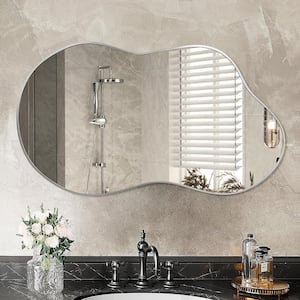 36 in. W. x 24 in. H Irregular Silver Aluminum Alloy Framed Wall Mirror Asymmetrical Mirror for Living Room, Bathroom