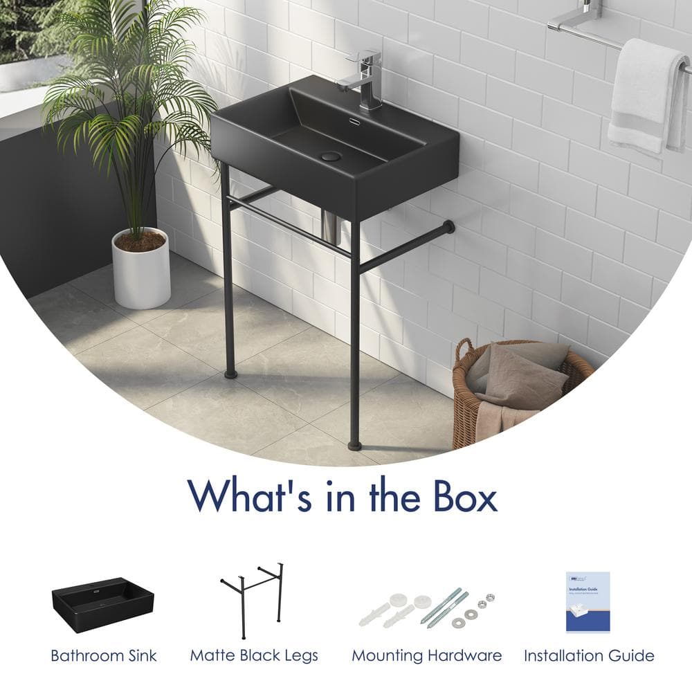 Turner Matte Black Ceramic Wall-Mount Console Sink