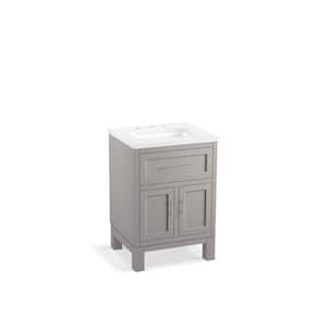 Quo 24 in. W x 21 in. D x 36 in. H Single Sink Freestanding Bath Vanity in Mohair Grey with Pure White Quartz Top
