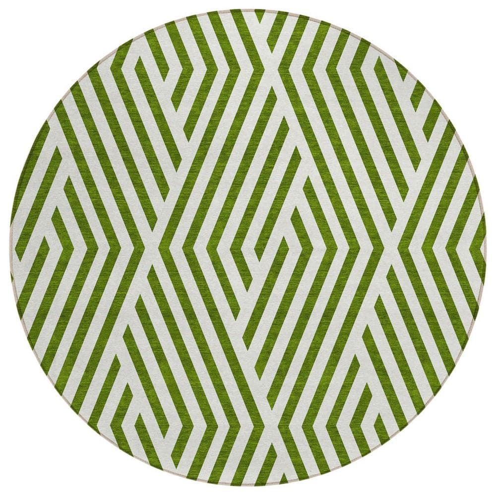 Lime Green and White 8 ft. Round Woven Geometric Round Indoor/Outdoor Area Rug price history on PriceWatchPro