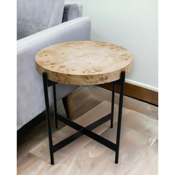 HomeRoots 20 in. Brown Round Wood End Table