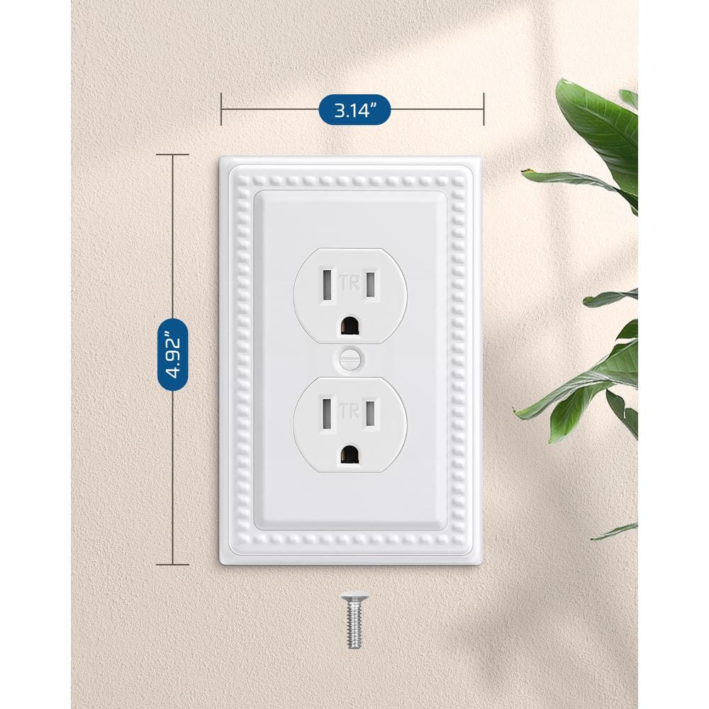 White Beaded Metal 1-Gang Duplex Outlet Cover Plate, 4-Pack