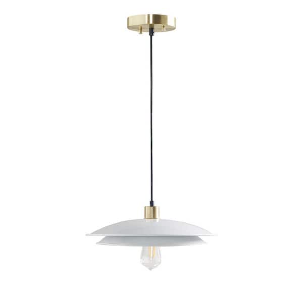 mieres 60-Watt 1-Light White 2-Tier Layered Shade Pendant Light, No Bulbs Included