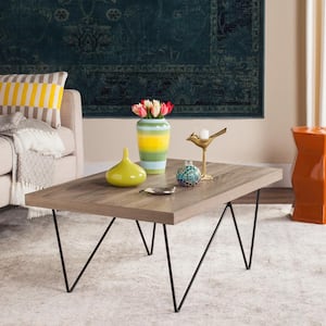 Amos 36 in. Light Gray/Black Wood Coffee Table with Storage