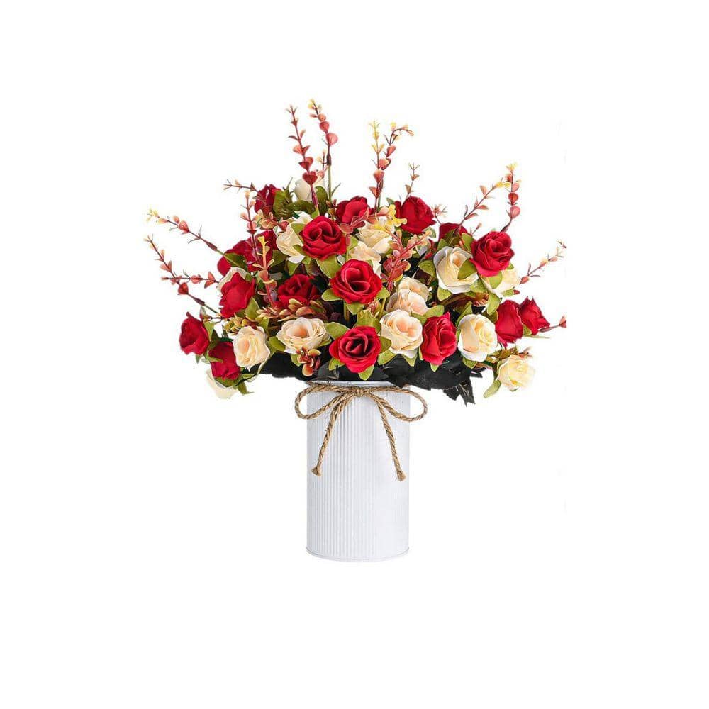 8 in. Red Indoor Artificial Rose Centerpiece Table Decorations in