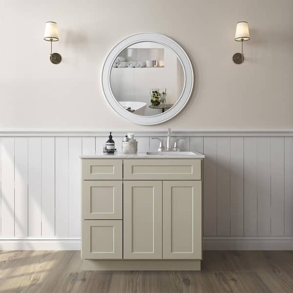 HOMEIBRO 36 in. W x 21 in. D x 34.5 in. H Antique White Plywood Ready to Assemble Vanity Base Kitchen Cabinet without Top