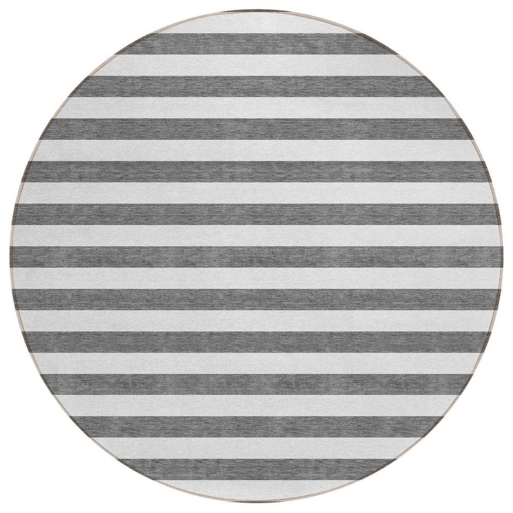 Charcoal 8 ft. Round Woven Striped Polyester Round Indoor/Outdoor Area Rug price history on PriceWatchPro