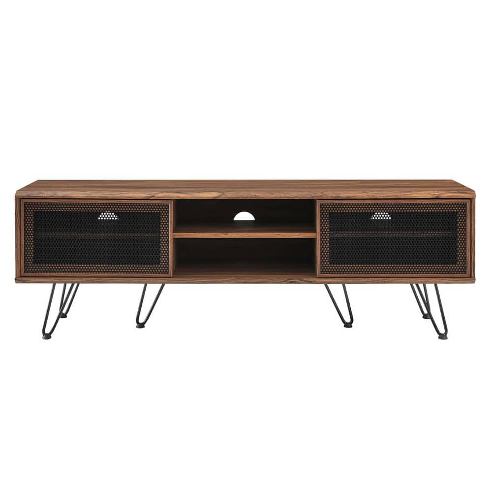 Walnut 59" TV Stand with Sliding Mesh Doors