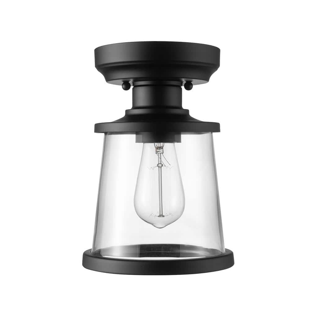 Charlie 6.7 in. 1-Light Matte Black Indoor Outdoor Flush Mount Ceiling Ligh